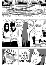 comic commentary dialogue english_text hatake_kakashi inuzuka_tsume long_hair milf monochrome namikaze_minato naruto naruto_(series) naruto_shippuden ninrubio red_hair speech_bubble story uchiha_mikoto uzumaki_kushina