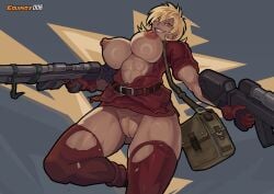 1girls abs areolae big_breasts blonde_hair breasts breasts_out busty dress equinox006 female female_focus female_only gun hellsing hourglass_figure muscular_female muscular_thighs nipples pinup pinup_pose pubes pubic_hair pussy rifle ripped_clothes ripped_clothing ripped_stockings seras_victoria shirt short_dress tagme thighhighs torn_clothes torn_clothing torn_legwear torn_pantyhose torn_thighhighs upskirt vagina vampire wide_hips