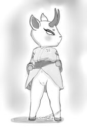 animal_crossing anthro asian_clothing clothed clothing clothing_around_one_leg clothing_lift deer east_asian_clothing embarrassed event_horizon female flashing genitals hi_res humanoid japanese_clothing mammal monochrome nintendo panties panties_around_one_leg panties_down partially_clothed pussy shino_(animal_crossing) shy solo underwear underwear_around_one_leg underwear_down yukata