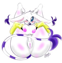 ass bandai_namco big_breasts big_butt blush brandyftw breast_squish breasts buxbi digimon female gatomon holding_legs inviting legs_up lips looking_at_viewer lying on_back one_eye_closed presenting pussy smile solo spread_legs spreading square_enix thick_thighs wink