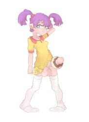 1futa arale arale_norimaki balls breasts clothed clothing ecchigrill erection food_fetish food_insertion food_play futa_only futanari huge_cock human light-skinned_futanari light_skin mostly_clothed penis self_upload solo standing stickerhentai