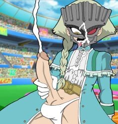 1boy anonymanonymus blonde_hair cum_on_face cum_on_self cumshot handjob jerking jerkingoff male_only mask skinny stadium young yu-gi-oh! yu-gi-oh!_zexal