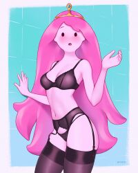 adventure_time black_eyes cartoon_network lingerie pink_body pink_hair pink_skin princess_bubblegum tagme tiara