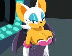 1girls anthro bat big_areola big_breasts big_nipples bodysuit breasts brown_lips brown_nipples chiropteran cleavage clothing dark_lips dark_nipples dream-cassette female female_only hoshime huge_areolae huge_breasts huge_nipples large_breasts looking_at_viewer nipple_slip rouge_the_bat sega solo sonic_(series) sonic_the_hedgehog_(series) thick_thighs wide_hips wings