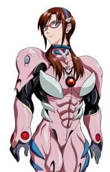 abs biceps blue_eyes breasts brown_hair female glasses hair long_hair mari_illustrious_makinami matl muscles muscular muscular_arms muscular_female muscular_legs muscular_thighs neon_genesis_evangelion pale_skin rebuild_of_evangelion