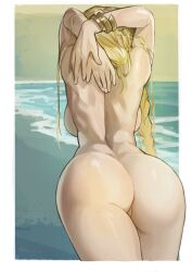 1girls alternate_version_available ass back back_view big_ass big_breasts blonde_hair braid breasts completely_nude elden_ring female female_only fromsoftware huge_ass labia light-skinned_female light_skin miaojiangyou milf nude nude_female pussy queen_marika_the_eternal sideboob wet 喵酱油