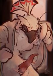 absurd_res alley anthro aroused avian beak bedroom_eyes bird bodily_fluids breath chompingbit clothing depth_of_field dreamworks erection feathers flashing galliform genital_fluids genitals hi_res kung_fu_panda looking_at_viewer lord_shen male narrowed_eyes nude nude_male peafowl penis phasianid precum robe seductive solo sweat sweatdrop undressing undressing_self