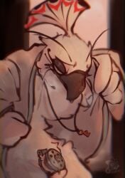 absurd_res alley anthro aroused avian beak bedroom_eyes bird bodily_fluids breath chastity_cage chastity_device chastity_key chompingbit clothing depth_of_field dreamworks erection feathers flashing flat_chastity_cage galliform genital_fluids genitals hi_res jewelry key kung_fu_panda looking_at_viewer lord_shen male metal_chastity_cage narrowed_eyes necklace nude nude_male peafowl phasianid precum robe seductive solo sweat sweatdrop undressing undressing_self