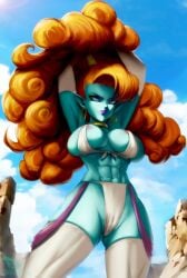 1girls abs alien alien_girl bare_arms bare_legs bare_shoulders bare_thighs big_breasts blue_body blue_eyes blue_skin clothed clothing color dragon_ball dragon_ball_z female female_focus female_only fit_female hi_res jewelry large_breasts long_hair muscles muscular muscular_female nipples_visible_through_clothing novasayajingoku orange_hair race_of_hera solo solo_female tagme thick_thighs zangya