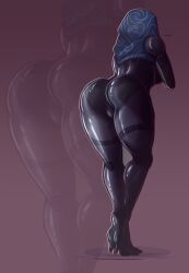 alien_girl ass ass_effect ass_focus big_ass big_butt butt fully_clothed hood leaning_forward mass_effect monty_nsfw quarian round_ass round_butt skintight_bodysuit thick_ass thick_thighs