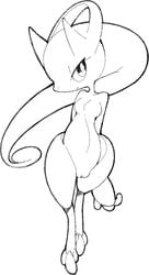 black_and_white breasts exed_eyes eyelashes featureless_breasts female mega_evolution mega_mewtwo_y mewtwo monochrome nintendo pokemon pokemon_(species) pussy solo video_games wide_hips