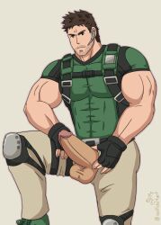balls bara beard_stubble big_balls big_penis capcom chris_redfield clothing erection male male_only manly mature_male muscular_male penis resident_evil tight_clothing wolfshirtart