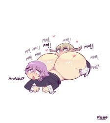 androgynous ass crona_(soul_eater) dumptruck_ass dumptruck_butt feminine_male green_eyes half_naked half_nude maka_albarn massive_ass massive_butt naked nude pink_hair pixzapix soul_eater