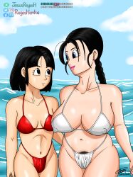 2d beach dragon_ball dragon_ball_gt female full_color mother_and_daughter mother_daughter_boob_envy_(meme) no_penetration original_artwork pan_(dragon_ball) red_bikini reyeshentai(artist) videl videl_(gt_saga) white_bikini