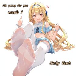 ai_generated angry blonde_hair dominant_female dominatrix feet female_domination femdom foot_fetish foot_focus gerhard humiliation insult insulting_viewer long_hair looking_at_viewer mean middle_finger novelai nylons original petite pixiv self_upload small_breasts socks talking_to_viewer taunting text thigh_socks thighhighs white_socks