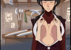 1boy 1girls 2d animated avatar_legends avatar_the_last_airbender big_breasts canon_couple female fire_nation fondling_breast four_elements_trainer game_cg mai_(avatar) male male/female mity nonbender pulling_nipples zuko