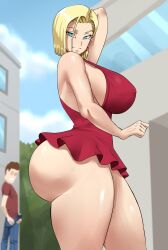 1girls alternate_version_available android_18 blonde blonde_female blonde_hair blonde_hair_female blue_eyes blue_eyes_female cameltoe cleavage curvy dragon_ball dress erect_nipples female gigantic_breasts huge_areolae huge_ass pinkpawg puffy_nipples short_dress short_hair short_hair_female thick_lips voluptuous wide_hips yellow_hair