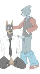 anthro balls canine caravan_palace doberman dragondrawer duo feline hi_res humanoid_penis interspecies male mammal penis yaoi