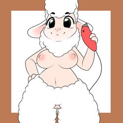 2016 anthro areola breasts caprine dawn_bellwether disney electric_razor female green_eyes hi_res kloudmutt large_breasts mammal nipples nude pussy shaved_pussy shaving shearing sheep solo wool zootopia