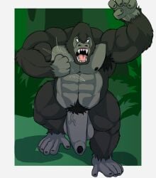 abs anthro ape armpit_hair balls barefoot biceps big_muscles big_penis body_hair casual_nudity feet foreskin forest fur genitals gorilla haplorhine humanoid_genitalia humanoid_penis intimatewolf jungle male male_only mammal manly muscular muscular_anthro muscular_male nature nature_background nipples nude outdoor_nudity outside pecs penis plant primate solo teeth toes tree