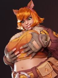 1girl 3d body_swap bodyswap breasts female freckles groping groping_breasts marvel marvel_comics marvel_rivals smile smirk squirrel_girl_(marvel) squirrel_girl_(marvel_rivals) squirrel_tail swapperboy tagme
