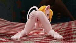 3_toes 3d_(artwork) 4_fingers anthro anus ass bed blender_(artwork) blonde_hair blue_eyes breasts chip_'n_dale_rescue_rangers digital_media_(artwork) disney doublestuffed feet female fingers furniture gadget_hackwrench genitals hair hand_on_butt hi_res looking_at_viewer looking_back looking_back_at_viewer mammal mouse murid murine nipples on_bed pink_nose presenting presenting_hindquarters presenting_pussy pussy rodent solo spread_pussy spreading tail toes