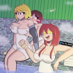 alisha alisha_ahsila bathtub bete_noire betty_noire big_breasts breasts brown_hair elia glitchtale long_hair oz_the_freak robotic_arm short_hair towel undertale_(series) water yazu_(artist) yazuel_aliel yellow_hair z!betty zixy