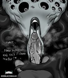 1boy 1futa alien alien_femboy begging begging_for_more begging_for_sex comic dialogue eldritch_abomination eldritch_horror english_text femboy futa_on_male futanari huge_cock imminent_fellatio imminent_oral larger_femboy long_tongue male monochrome multi_eye self_upload size_difference size_play teratophilia text the_baptist_(zeblackballd) trypophobia unusual_penis ze_blackball.d zeblackballd_(artist)