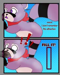 ass black_hands blowjob comic_page comic_panel comic_strip face_fucking fat_ass femboy forced_oral furry furry_tail gray_fur indigo_park kemono kounsoupp kounsoupp_ oblivious racoon rambley_(indigo_park) red_scarf saliva saliva_string shaking tail