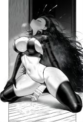 1futa 1futanari ai_generated arched_back background bar_censor bdsm_gear big_breasts big_hair big_penis black_and_white black_gloves black_hair black_legwear black_panties black_thighhighs blush blush_lines breast_cutout breasts bursting_breasts closed_eyes cum cum_from_penis cum_on_ground cum_puddle cumming dark_hair detailed dripping dripping_cum dripping_semen fit fit_futanari front_view futa_only futa_sans_pussy futanari gloves hand_behind_back hand_on_thigh head_back head_tilt head_tilted_back huge_breasts indoors izacru0 jacket kneeling large_breasts latex leaning leaning_back legs legs_apart legs_spread light-skinned_futanari light_skin long_hair looking_pleasured monochrome narrow_waist navel no_mouth on_floor on_knees open_clothes open_shirt orgasm orgasm_without_stimulation original original_character panties penis portrait puddle shaded skindentation solo solo_focus solo_futa steam steaming_body steamy_breath stomach sweat sweatdrop thick_thighs thighhighs thighs thin_waist tremble_spikes trembling uncolored very_long_hair wide_hips