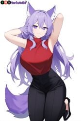 1girls :3 ai_generated big_breasts breasts curvy cute dog_ears dog_girl doggirl female female_focus female_only highres hips huge_boobs huge_breasts kemonomimi kneeling light_skin light_skinned_female long_hair pants patreon_username petgirl petite purple_ears purple_eyes purple_hair purple_tail shirt smug thick_thighs thighs tori toriwoofs watermark wavy_hair white_skin white_skinned_female wide_hips wolf_ears