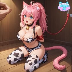 2d ai_generated armpits arms_behind_back arms_tied athletic big_breasts blue_eyes bondage bra breasts camp captured captured_girl cat_ears cat_girl cat_tail catgirl cleavage cosplay cow_print cow_tail cowbell cowkini curvy_female female female_focus fit_female front_view girl huge_breasts humanoid kanako kanako_vt keyhole keyhole_bra keyhole_clothing keyhole_underwear kneeling kneeling_female lewdtuber long_socks masochism mature_female mature_woman midriff neko nyan_ai nyanai on_display open_mouth outfit pink_hair pose rope rope_bondage roped_up roped_wrists scared scared_expression scared_face shiny_skin shocked shocked_expression shocked_face thick_thighs thigh_highs uncensored virtual_youtuber vtuber vtuberfanart vtubers white wrists_tied