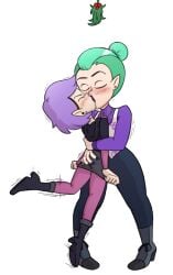 2girls amity_blight ass_grab disney disney_channel disney_xd female female_only forceful green_hair hugging incest kissing mannysdirt mistletoe mother_and_daughter multiple_girls odalia_blight purple_hair the_owl_house yuri