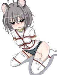 5240mosu animal_ears bondage female greatmosu grey_hair mouse_ears nazrin red_eyes short_hair simple_background solo tears touhou vibrator white_background