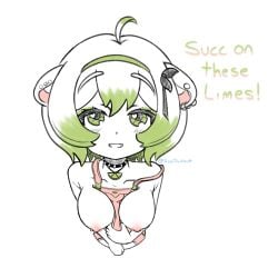 1girls ahoge animal_ears artist_name blush breasts choker collarbone ear_piercing earrings english_text exposed_breasts female ferret ferret_girl flashing flashing_breasts green_eyes green_headband green_highlights grin headband indie_virtual_youtuber inviting_to_suck laimu lime looking_at_viewer looking_up medium_breasts multicolored_hair multicolored_text necklace nipple_piercing nipples overalls overalls_only piercing pink_clothing pink_overalls raised_eyebrows samitouchbutt short_hair simple_background smile smiling_at_viewer sparkling_eyes spiked_choker spiked_collar vinesauce virtual_youtuber vtuber white_background white_hair