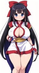 1girls ainu_clothes big_breasts blue_eyes breasts busty cleavage female female_only fingerless_gloves gloves huge_breasts king_of_fighters legs looking_at_viewer nakoruru purple_hair samurai_shodown smile snk solo thighs