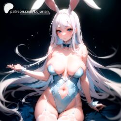 blue_eyes blue_lingerie bunny_ears bunny_girl lingerie white_hair white_skin