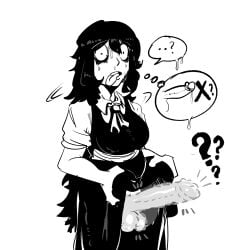 1futa april_fools big_breasts black_hair clothed clothing dress erection erection_under_clothes erection_under_dress futa_only futanari huge_cock human long_hair mostly_clothed nadadi6 penis skirt_lift solo standing surprise_futa