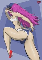 1futa ass backsack balls big_breasts breasts bulge clothed clothing dickgirl final_fight flaccid flannaganthered futa_only futa_sans_pussy futanari human light-skinned_futanari light_skin long_hair mostly_nude penis pink_hair poison_(final_fight) shorts solo standing street_fighter testicles