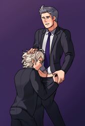 bara corrin_(fire_emblem) corrin_(fire_emblem)_(male) fire_emblem fire_emblem_fates gay gay_blowjob gay_sex silas_(fire_emblem) soupyeel suit_and_tie