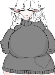 big_breasts big_thighs cute cute_expression elf_ear elf_ears elf_female elf_girl female female_focus female_only girl girlfriend massive_breasts sweater sweet teenager white_body white_hair white_skin