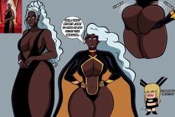 1boy 1futa 1girls ass big_ass big_breasts big_butt black_panther_(marvel) blueartfiend breasts cape chibi cum_through_clothes female grabbing_ass groping_ass large_breasts magik_(illyana_rasputin) marvel marvel_comics offscreen_character offscreen_male ororo_munroe storm_(x-men) thick_thighs thighs white_hair x-men