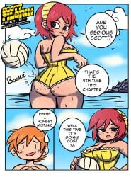 1boy 1girls ass beach big_ass big_breasts bubble_butt busty comic comic_page comic_strip english_text fat_ass female freckles freckles_on_ass freckles_on_face ginger ginger_hair hairband hairbow imminent_sex kim_pine large_ass large_breasts male palesmoke red_hair scott_pilgrim scott_pilgrim_takes_off scott_w_pilgrim sea seaside short_hair swimsuit swimwear text thick thick_ass tomboy