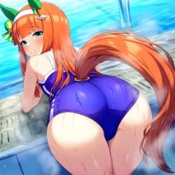 ai_generated female green_eyes horse_girl orange_hair pool silence_suzuka_(umamusume) umamusume