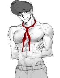 1boy abs black_hair body_hair facial_hair huo_zai pretty_blood pubic_hair red_tie sadny_bin_(pretty_blood) scars