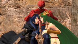 3d blue_hair cowman crossover eastern_and_western_character female fire_emblem fire_emblem_awakening garry's_mod human kid_icarus lucina_(fire_emblem) male marvel palutena peter_parker spider-man spider-man_(series) straight straight_hair threesome