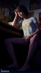 3d bottomless brown_hair chair human life_is_strange masturbation max_caulfield night partially_clothed sad solo solo_female vaginal_penetration xanimoon