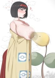 1girls 2d bare_breasts bellsprout big_breasts black_hair black_hair_female breastfeeding breasts dot_eyes erika_(pokemon) female gym_leader hairband human human_female ikamushi_(ikaikamushi) interspecies lactation leaf light-skinned_female light_skin milk monster nintendo nipple_suck nipple_sucking nipples no_bra open_mouth plant_monster pokemon pokemon_(species) pokemon_rgby red_eyes simple_background sucking sucking_nipples x-ray