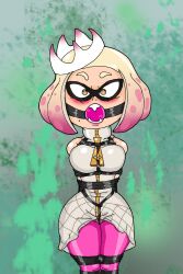 ball_gag bondage breasts female female_focus female_only gag gagged gagged_female looking_at_viewer pearl_(splatoon) red_cheeks reddumpster splatoon splatoon_(series) splatoon_2