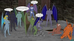 2girls 6+boys 7boys angela_(gargoyles) blue-skinned_female blue-skinned_male blue_skin bondage bound breasts broadway_(gargoyles) brooklyn_(gargoyles) brown-skinned_male brown_skin claw_(gargoyles) cum daughter demona disney fab3716 father father_and_daughter female french_text gabriel_(gargoyles) gag gagged gangbang gargoyles goliath_(gargoyles) green-skinned_male green_skin griff_(gargoyles) group humanoid male mature mature_female mature_male mother mother_and_daughter multiple_boys nipples nude penis pipe_bondage purple-skinned_female purple-skinned_male purple_skin rape restrained stationary_restraints talon_(gargoyles) talons